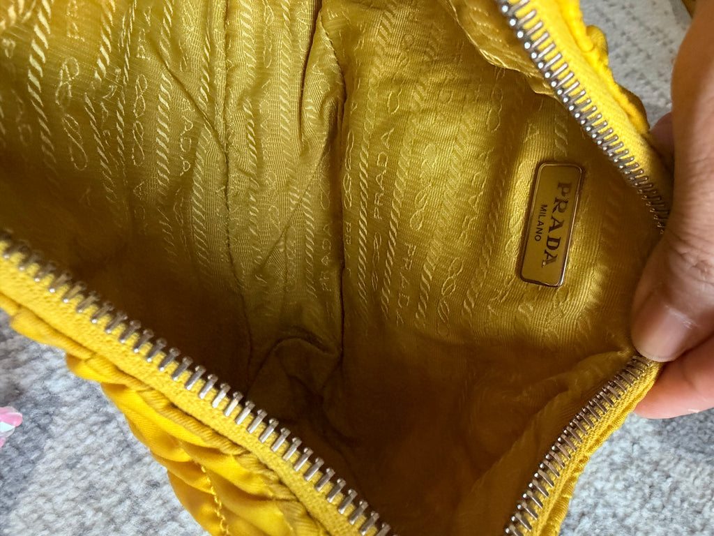 Prada Tessuto Gaufre Re Edition Shoulder Bag yellow