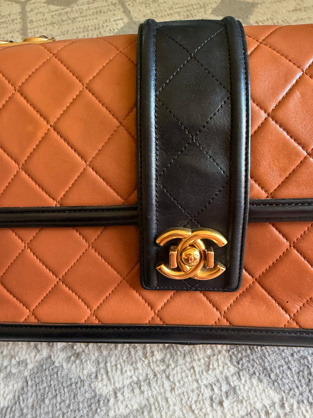 CHANEL Elegant CC Medium Flap Bag in Caramel Black Lambskin