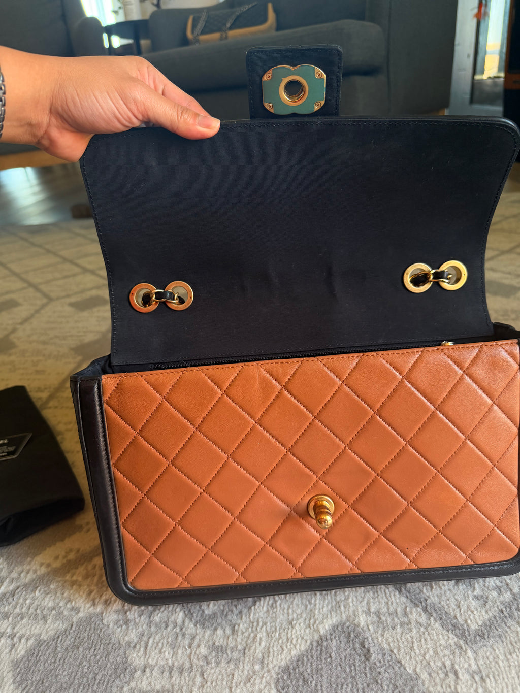 CHANEL Elegant CC Medium Flap Bag in Caramel Black Lambskin